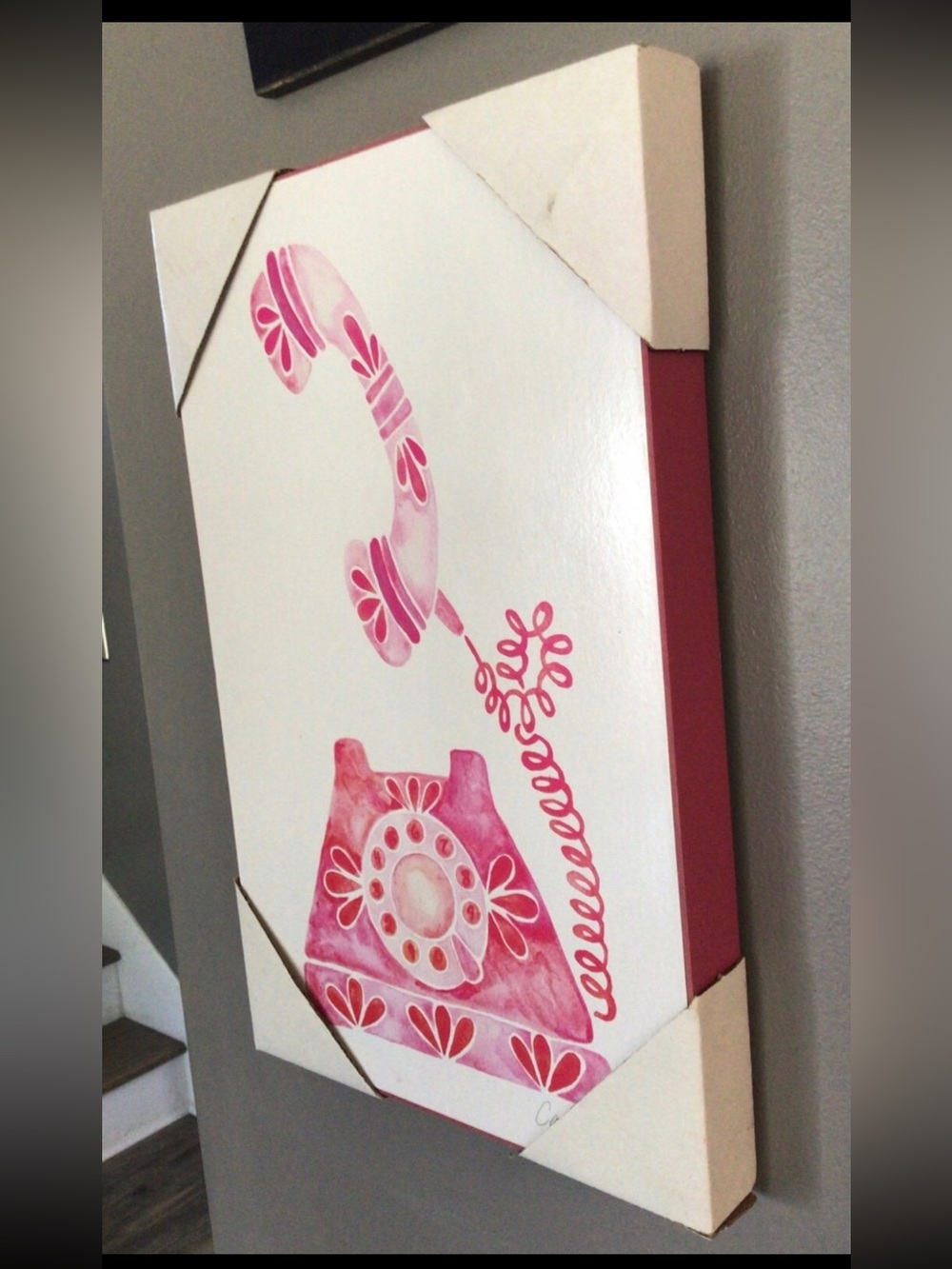 Vintage Style Pink Telephone Wall Art by